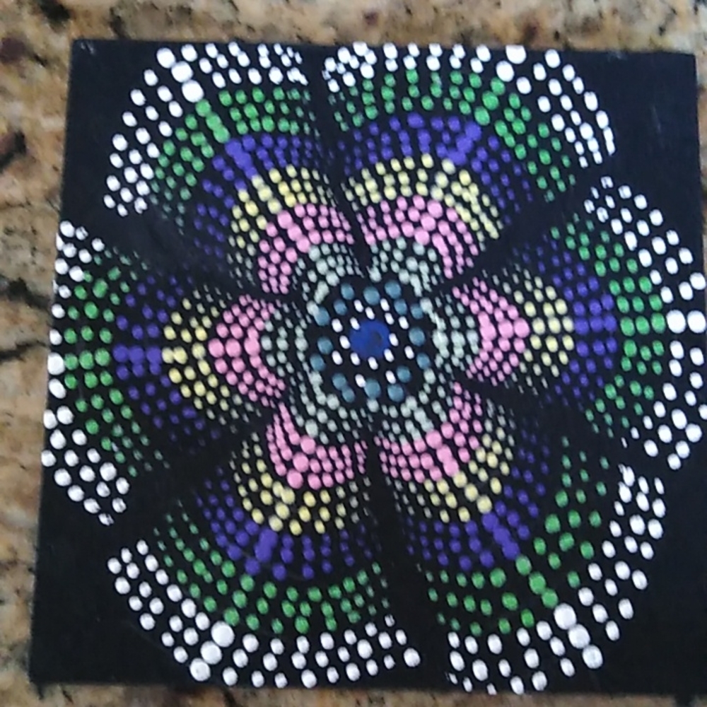 Hand Painted Mandala 4"x4" wood square